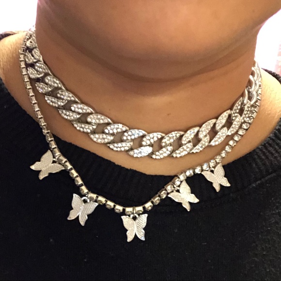 2 Pcs. Pave Rhinestone Necklace (silver) - Picture 6 of 8